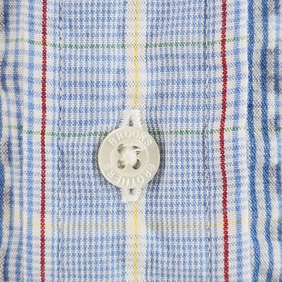 Brooks Brothers Seersucker Textured Short Sleeve XL Cotton Blue Plaid Woven - Picture 10 of 16
